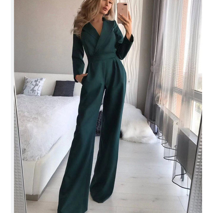 Ladies Elegant and Trendy Jumpsuit with Narrow Collar and Convenient Pockets Lune London
