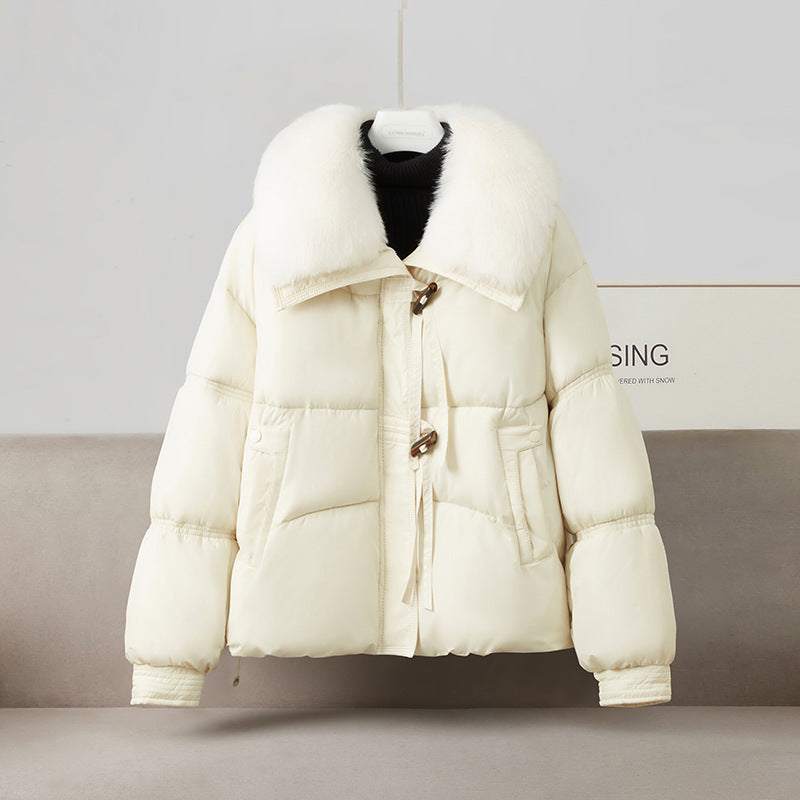 Ladies stylish winter puffer coat with removable faux fur collar Lune London