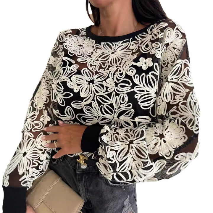 Embroidered blouse for women with transparent sleeves Lune London
