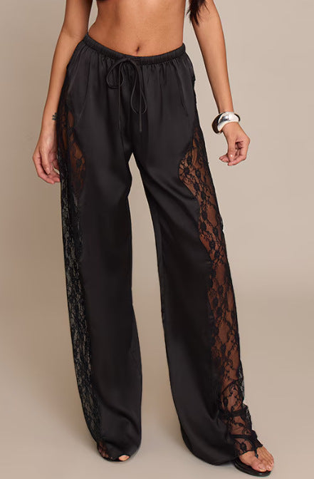 Pantalons en satin élégants pour femmes avec accents en dentelle Chic & Stil