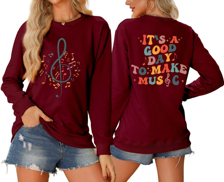 Sweatshirt pour femmes avec motif musical et lettrage créatif Chic & Stil