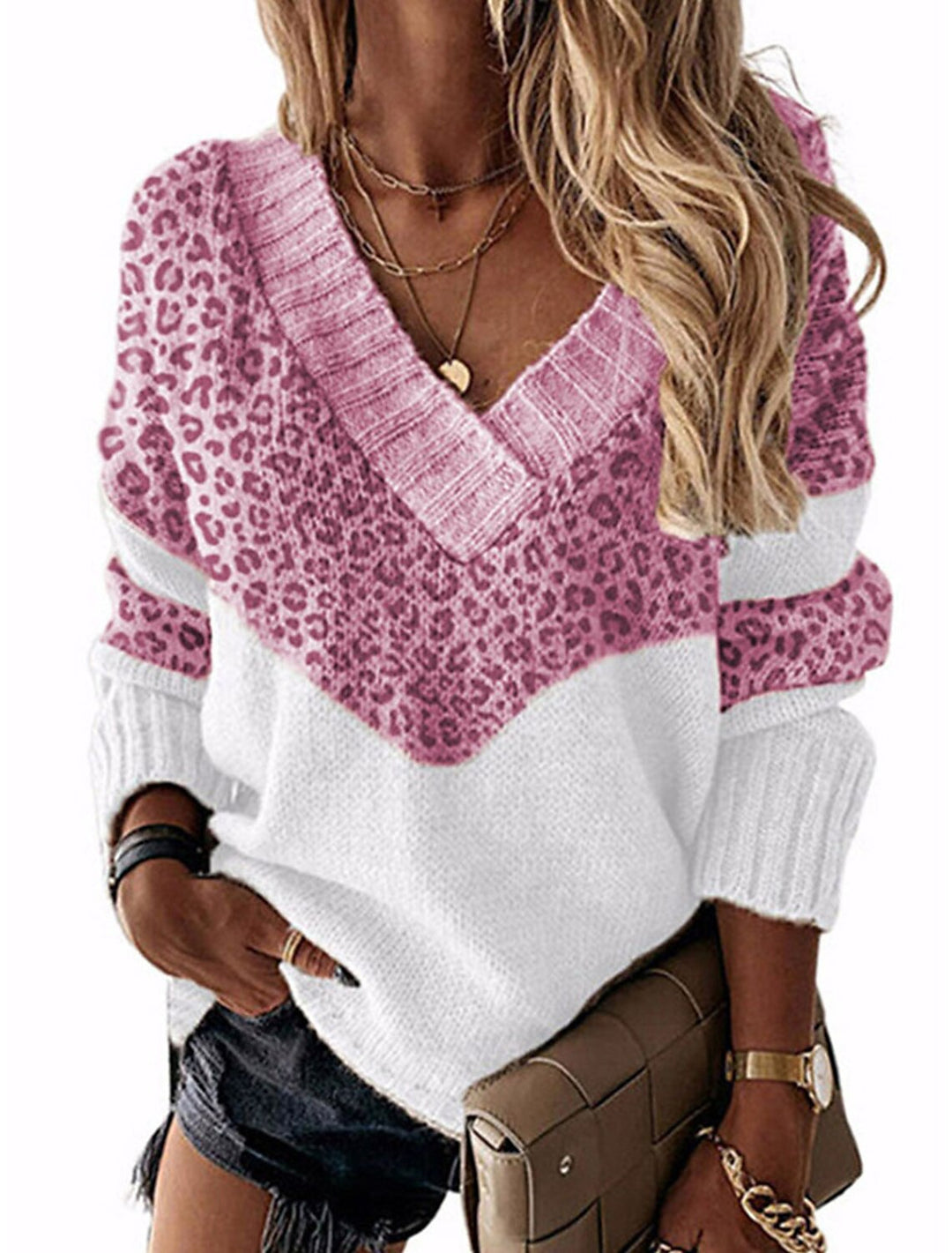 Lune London V neck sweater for women with leopard pattern