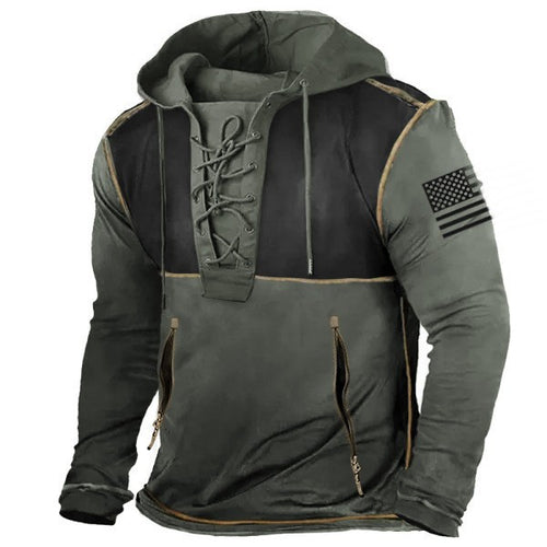 Men's hoodie with trendy lace detail and American flag pattern Lune London