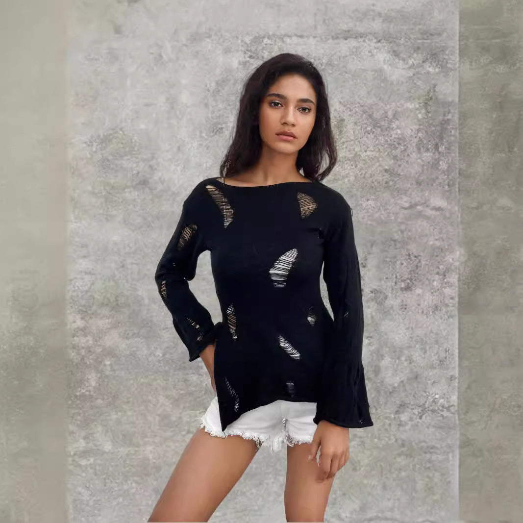 Pull en tricot côtelé urbain pour femmes avec détails usés Chic & Stil