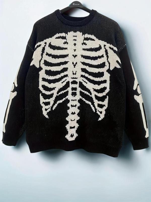 Ladies Oversized Sweater with Chic Skeleton Print and Style