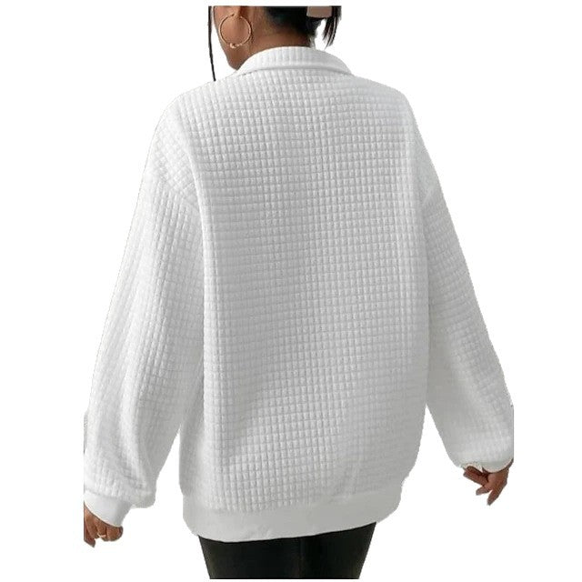 Casual sweatshirt for women with high collar and embossed pattern Lune London