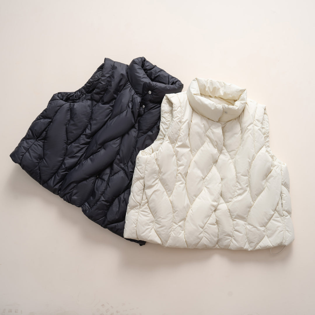Ladies stylish quilted vest with high collar and modern design Lune London