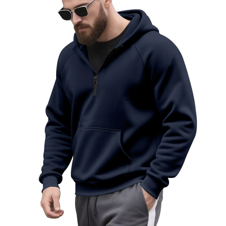 Men's sporty hoodie with short zip opening and kangaroo pocket Lune London