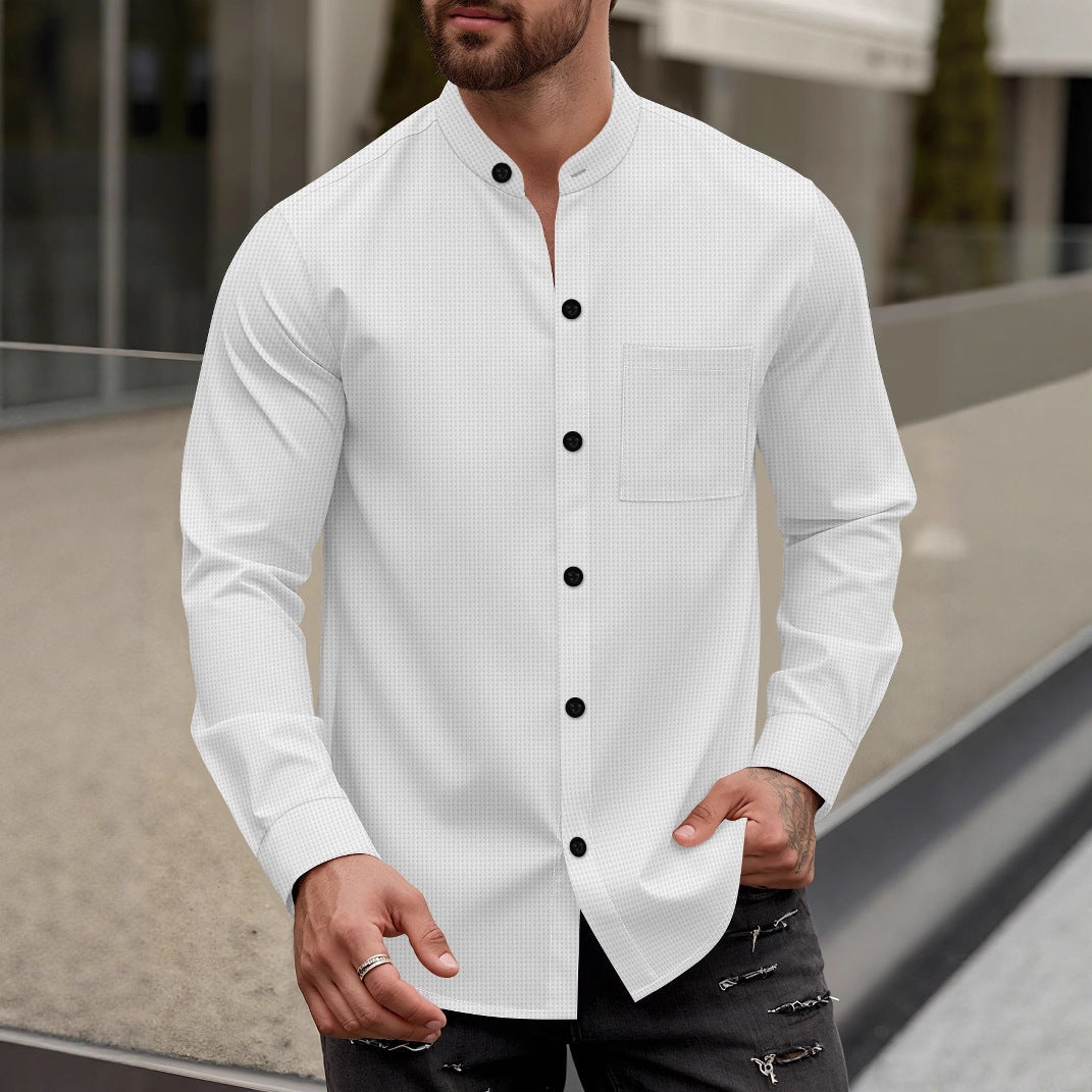 Long sleeve shirt for men with trendy stand-up collar and practical chest pocket Lune London