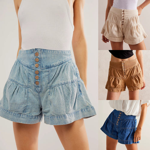 Casual women's shorts with button details and elastic waistband Lune London