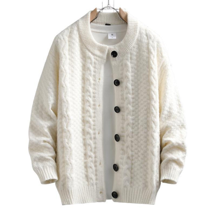 Women knitted cardigan with twisted pattern and buttons down the entire length Lune London