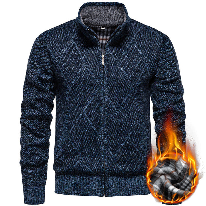 Men's Cardigan with Modern Cable Pattern and High Collar Lune London