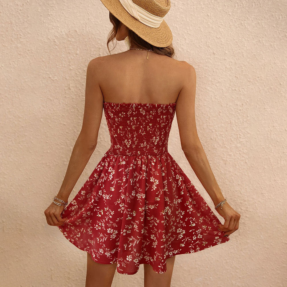 Robe Mini d'été pour Femmes avec Design Floral et Haut Élastique Chic & Stil