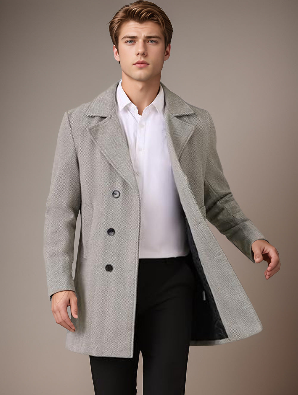Elegant reversible coat for men with double-breasted buttons and hidden belt Lune London