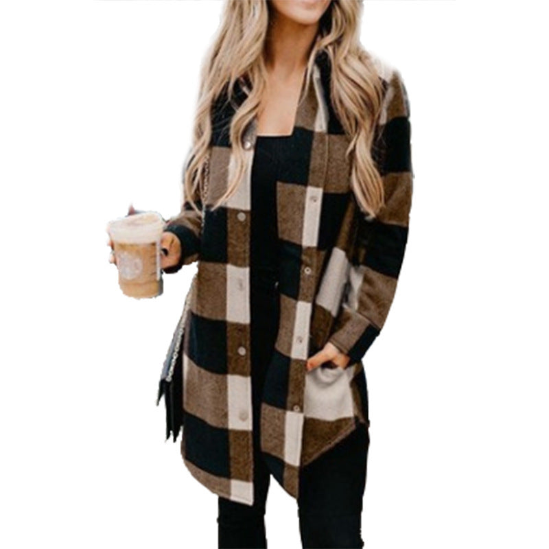 Women's Casual Long Blouse In Check Design with Button Placket Lune London