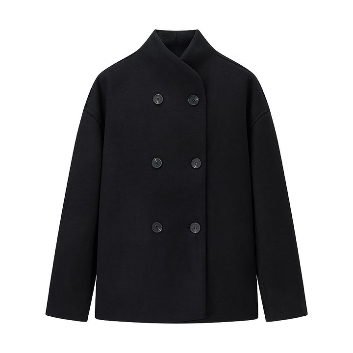 Oversized wool jacket for women with double-breasted buttons and modern high collar Lune London