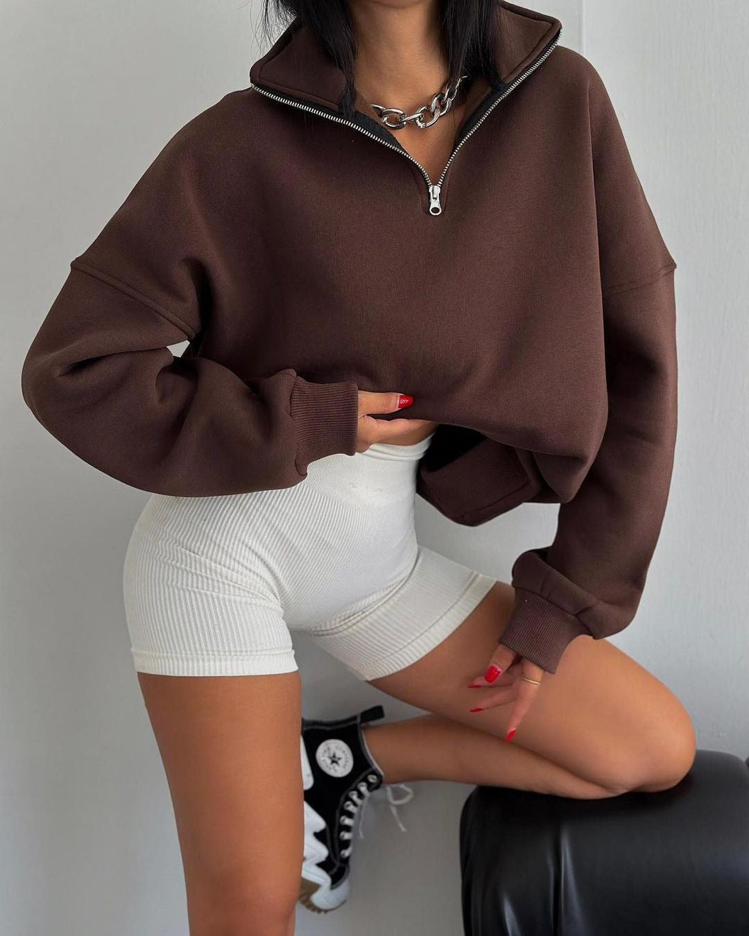 Women's sweatshirt with high collar and zipper Lune London