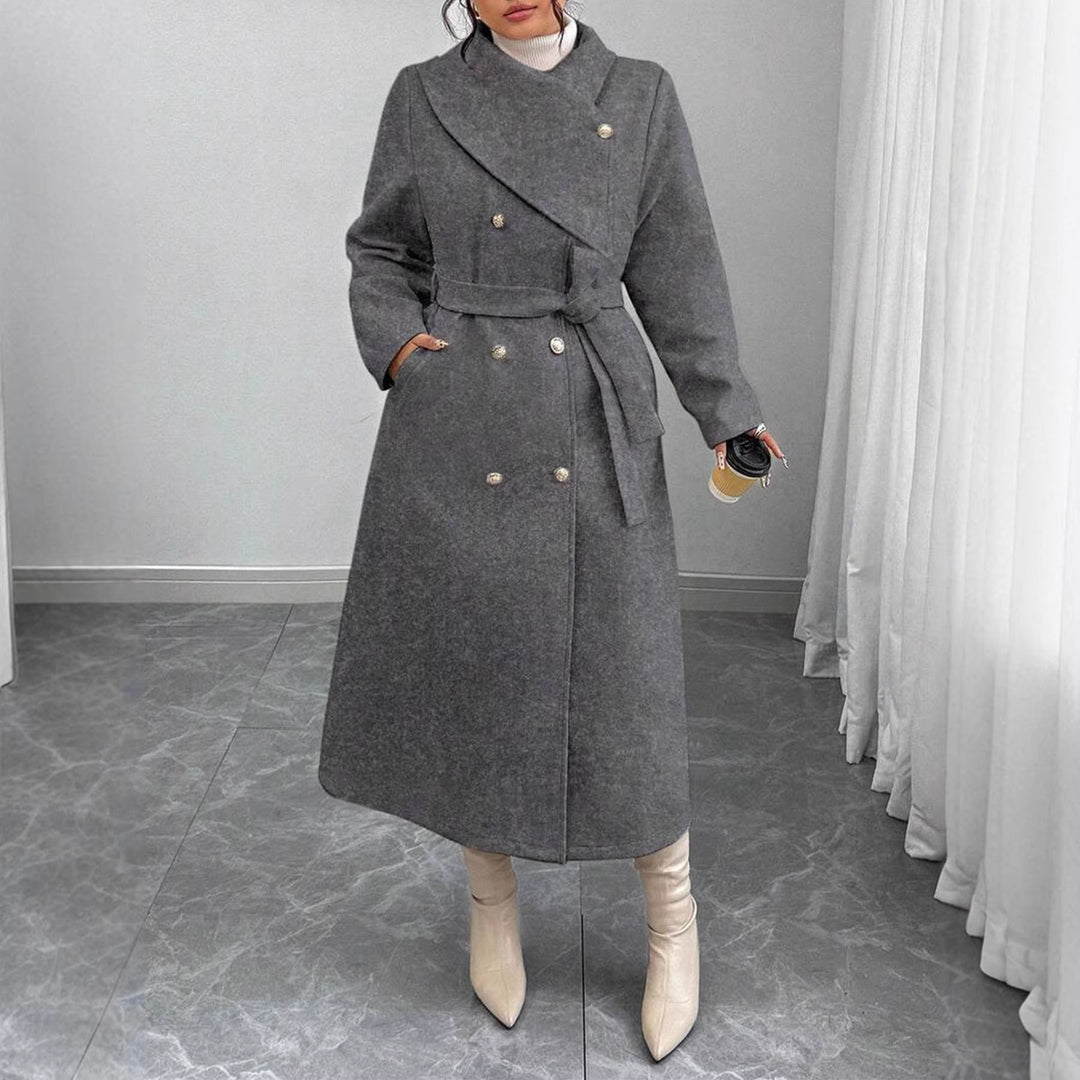 Manteau en laine élégant et chaud pour femmes avec patte de boutonnage double et une ceinture Chic & Stil