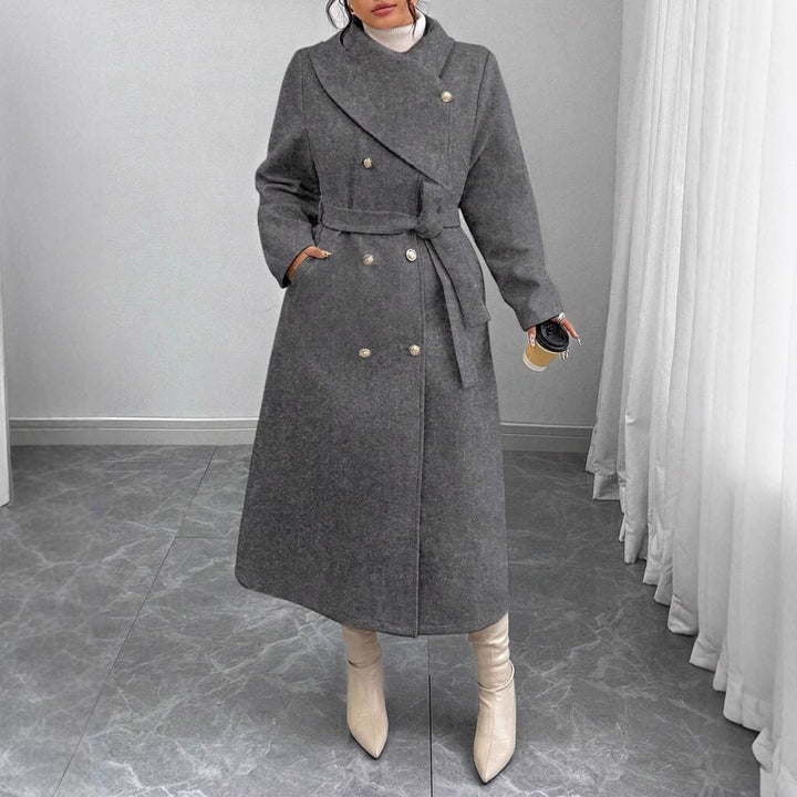 Manteau en laine élégant et chaud pour femmes avec patte de boutonnage double et une ceinture Chic & Stil