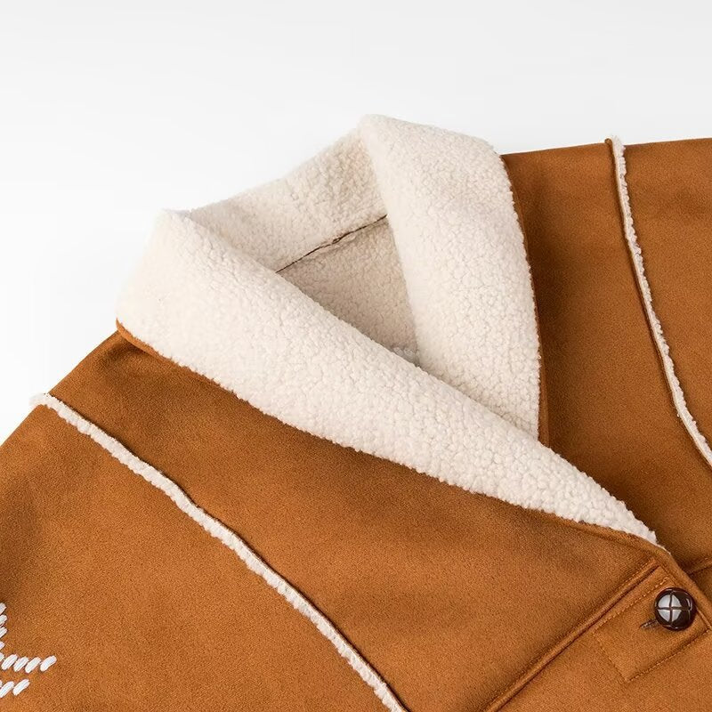 Veste teddy décontractée et chaude pour femmes avec broderie Chic & Stil