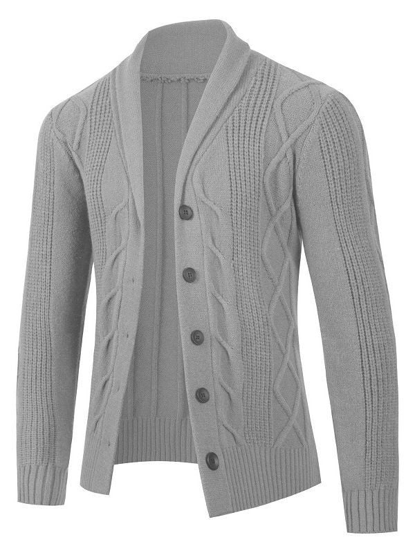 Trendy knitted jacket for men with high collar and decorative cable design Lune London
