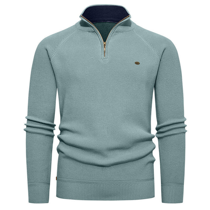 High-quality knitted sweater for men with turtle neck and modern zipper Lune London