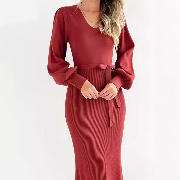 Elegant knitted dress for women with puff sleeves Lune London