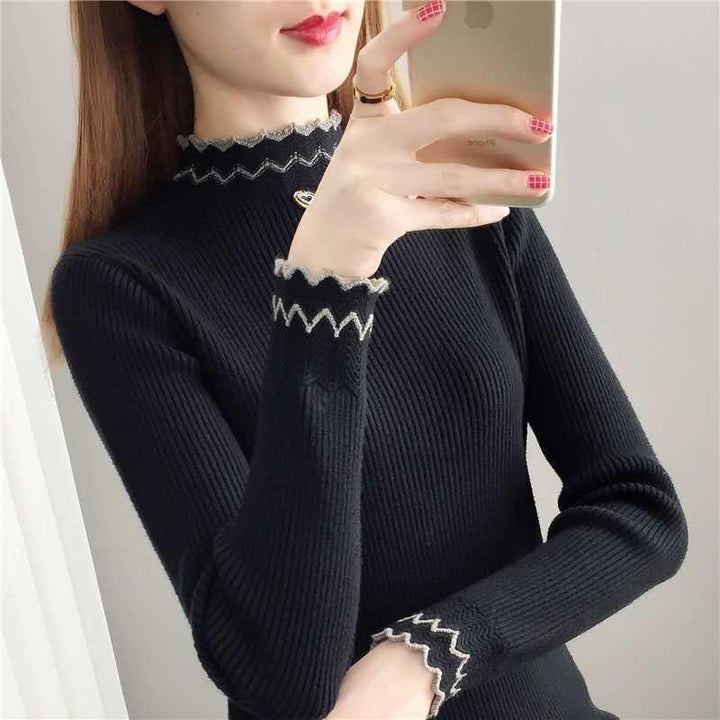 Pull en tricot pour femme avec col montant et motif en vagues Chic & Stil