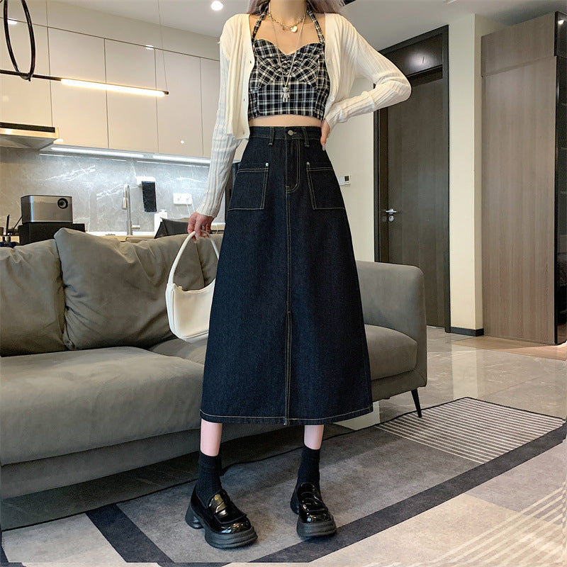 Jupe en denim longue pour femme avec poches pratiques Chic & Stil