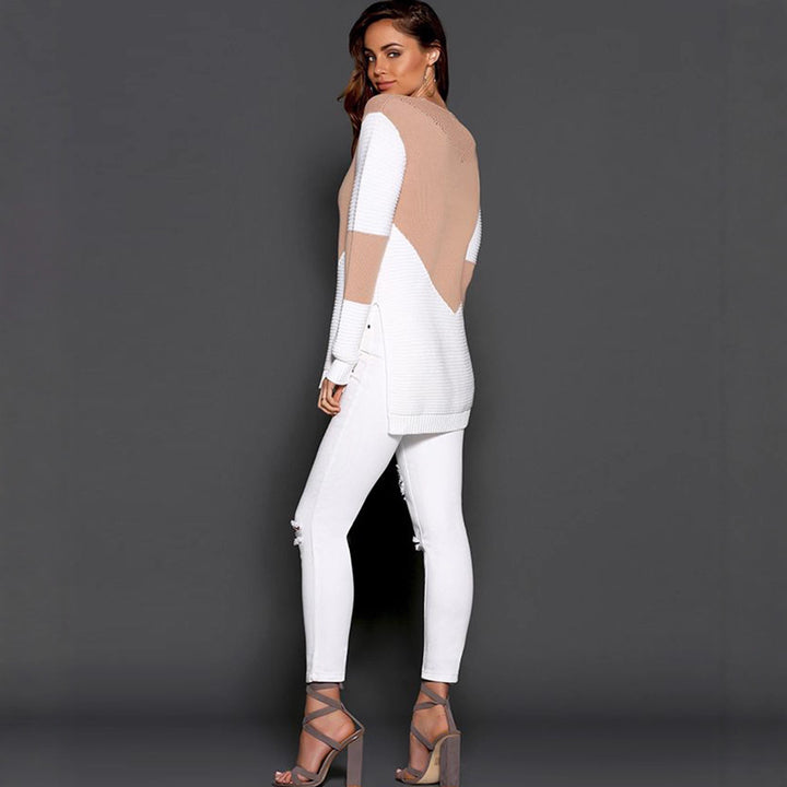 Pull en tricot pour femmes avec un design texturé à la mode et des manches contrastées Chic & Stil
