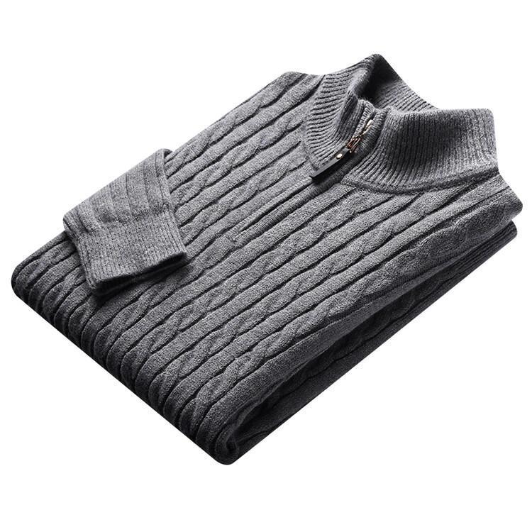 Elegant knitted men's sweater with half-zip and cable pattern Lune London