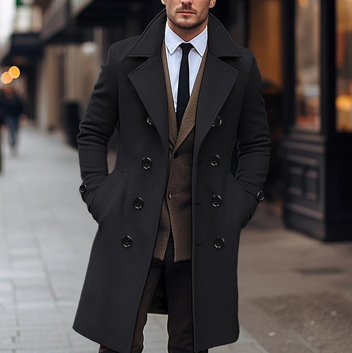 Elegant wool coat for men with double-breasted buttons and large lapels Lune London