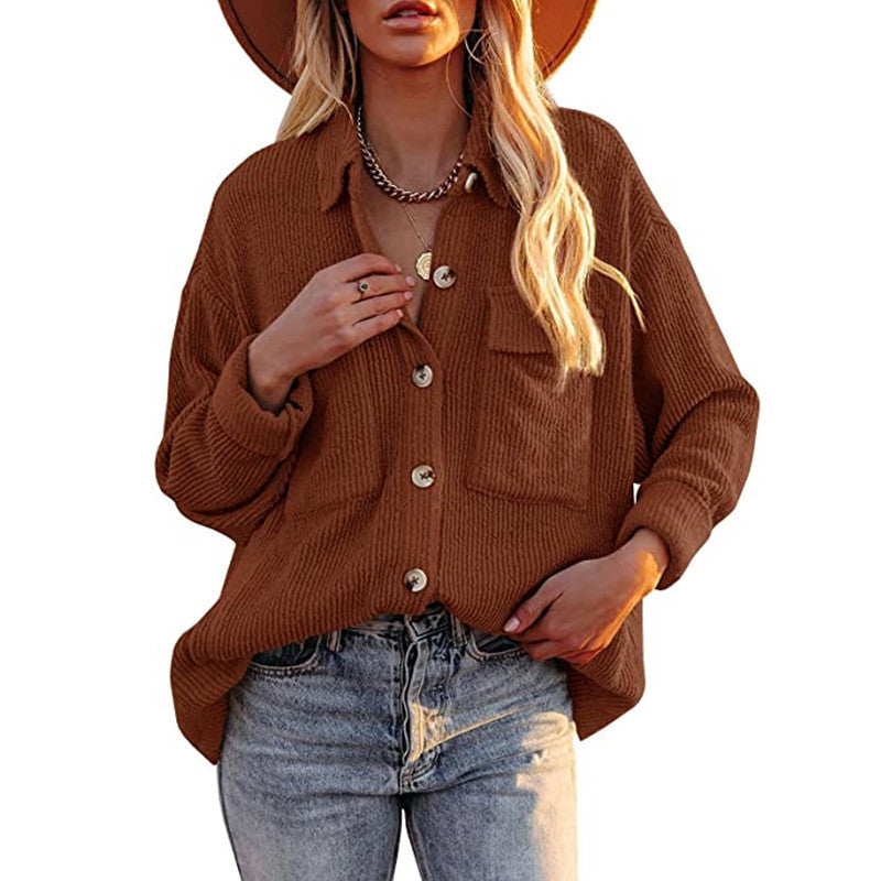 Women's Casual Knit Cardigan with Button Placket and Chest Pocket Lune London