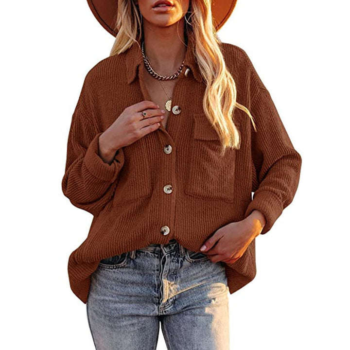 Women's Casual Knit Cardigan with Button Placket and Chest Pocket Lune London