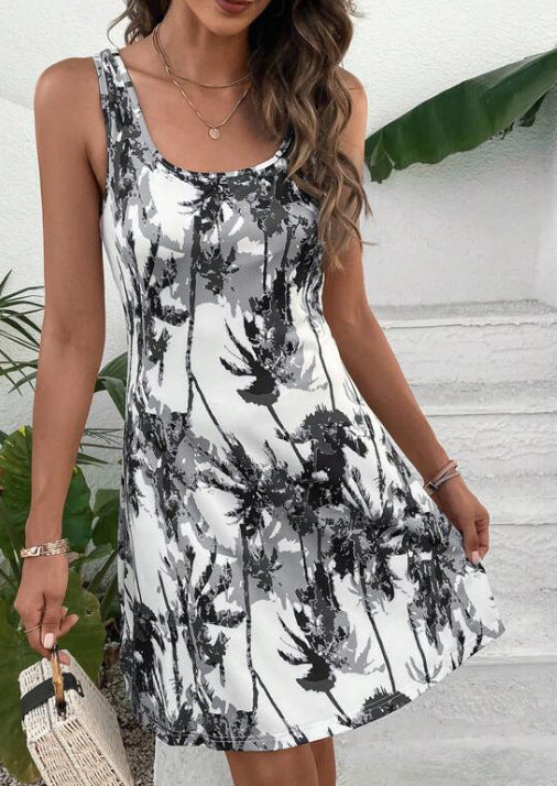 Casual summer dress for women with modern palm pattern Lune London