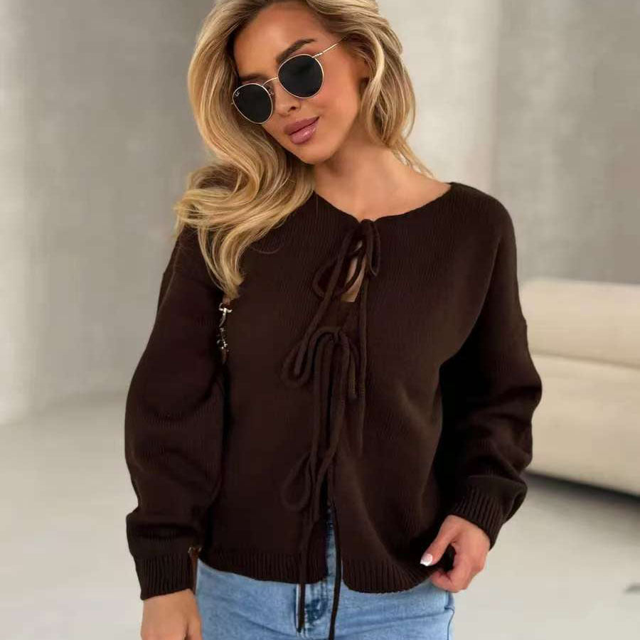 Pull en tricot épais pour femmes avec des liens tendance et une coupe décontractée Chic & Stil