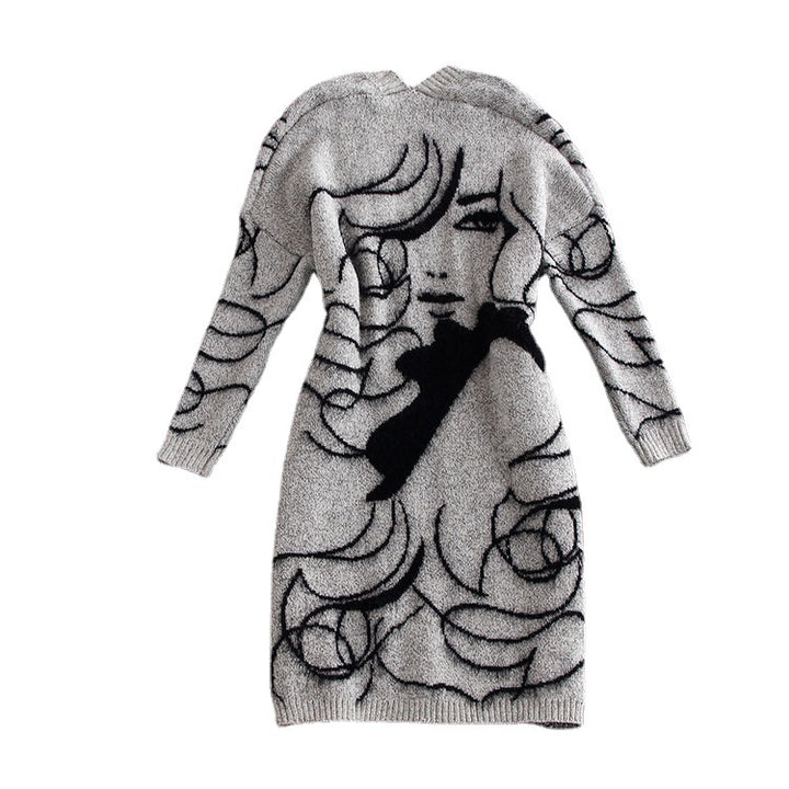 Women's knit dress with artistic graphic design and an elegant V-neck Chic and Style