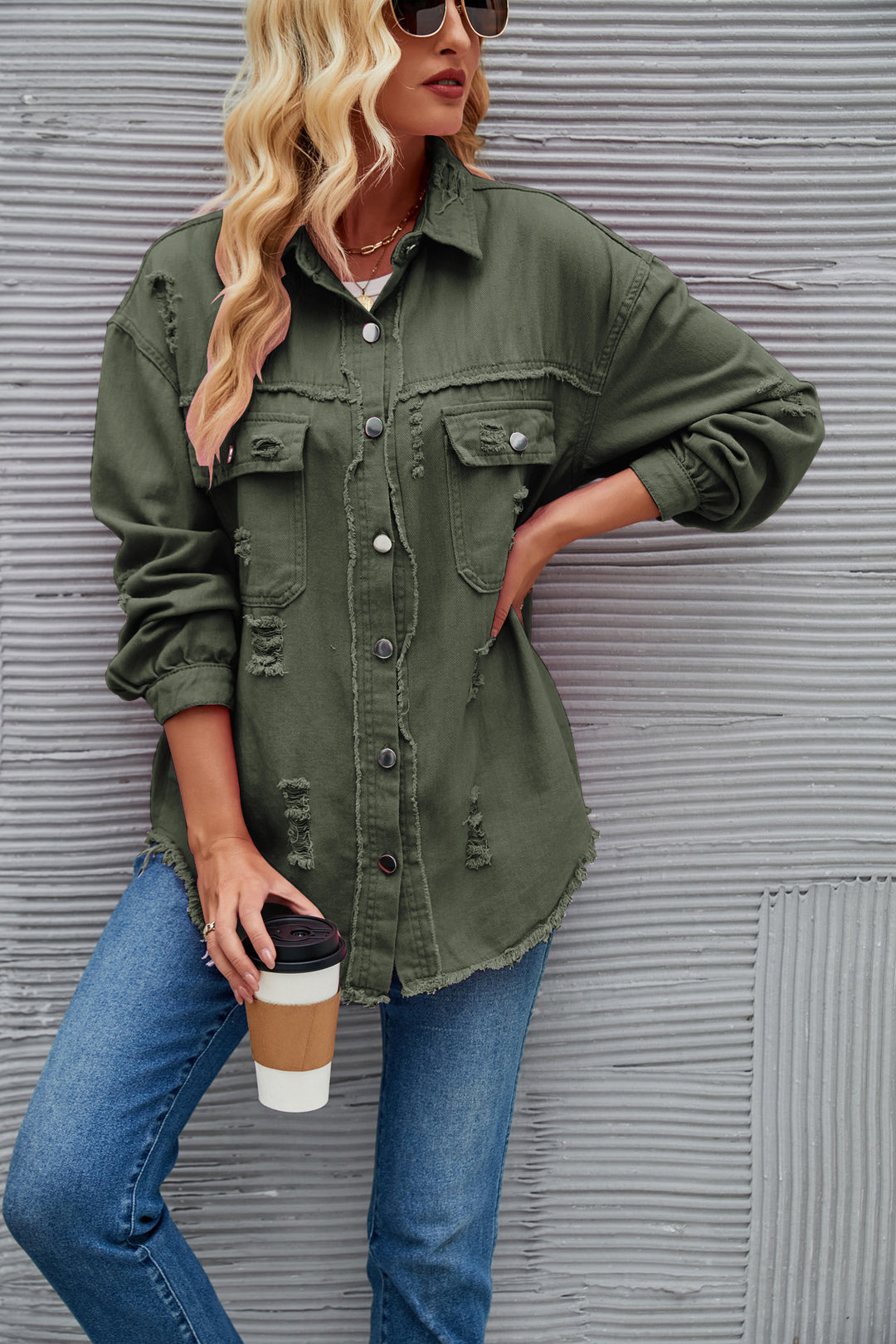 Oversized denim jacket for women with modern distressed details Lune London