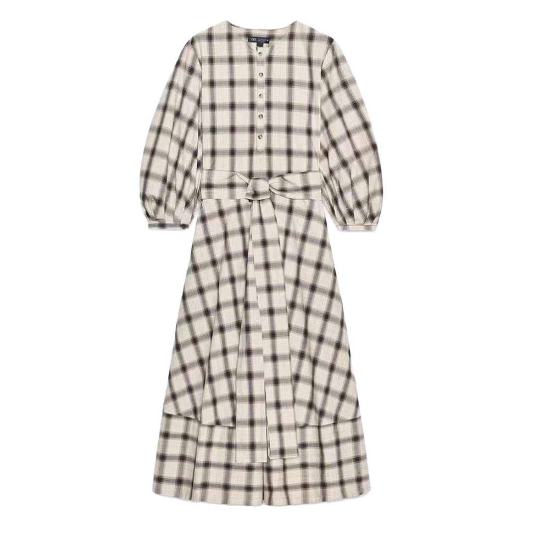Robe maxi à carreaux pour femmes avec ceinture Chic & Stil