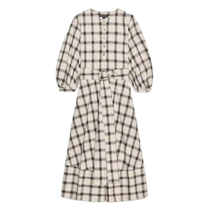 Robe maxi à carreaux pour femmes avec ceinture Chic & Stil