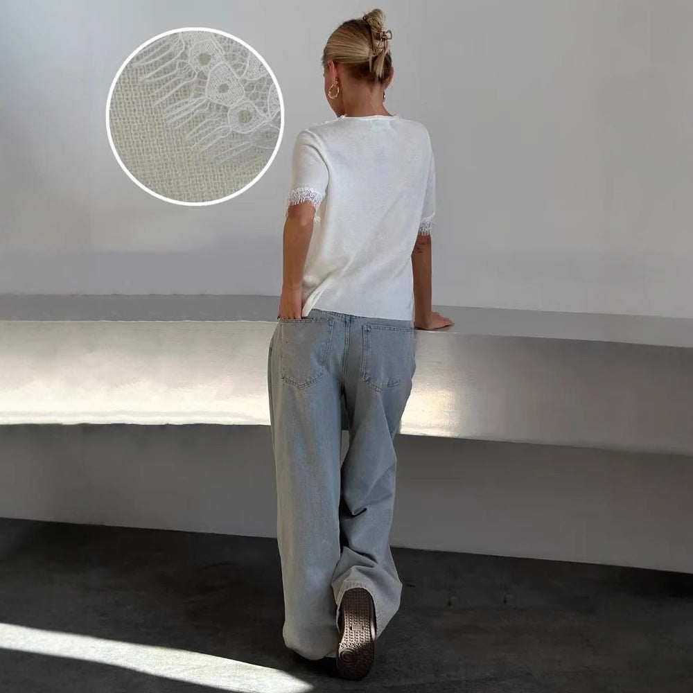 Knitted jacket for women with charming lace accents Lune London