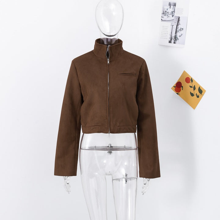 Short velvet jacket for women with high collar and side zipper Lune London