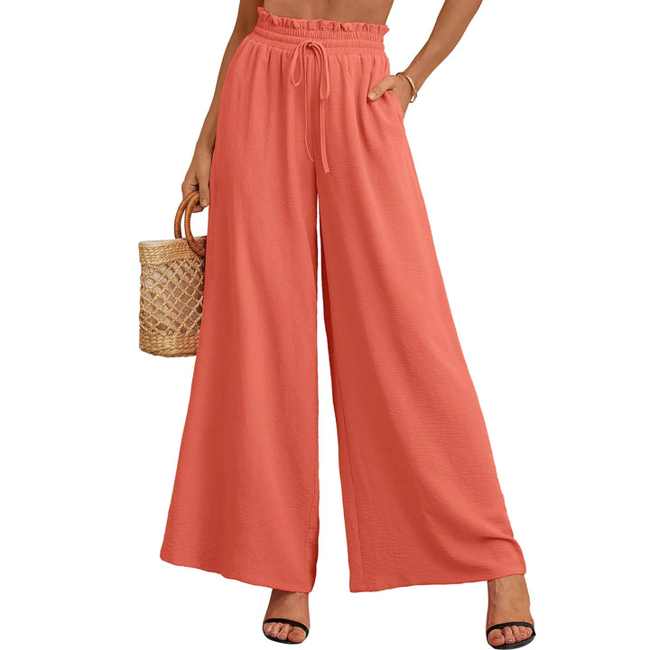 Women Summer Loose and Airy Pants with Elastic Waistband and Ties Lune London