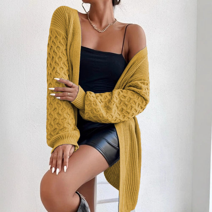 Ladies Chunky Knit Cardigan with Modern Cable Detail Lune London