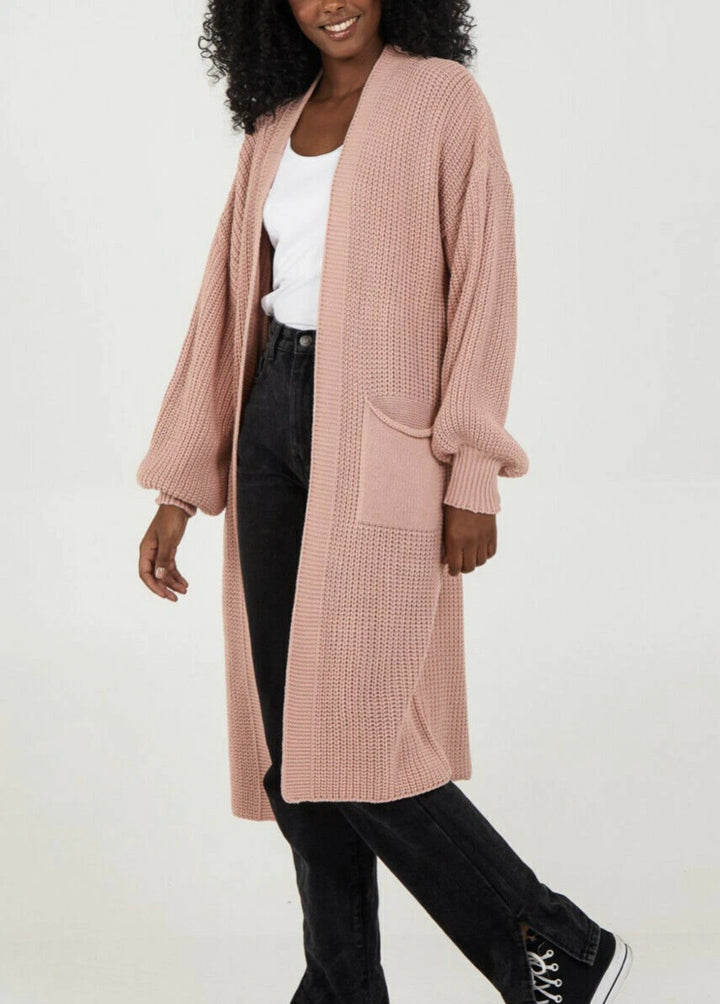 Ladies Long knitted cardigan with airy sleeves and an open front Lune London
