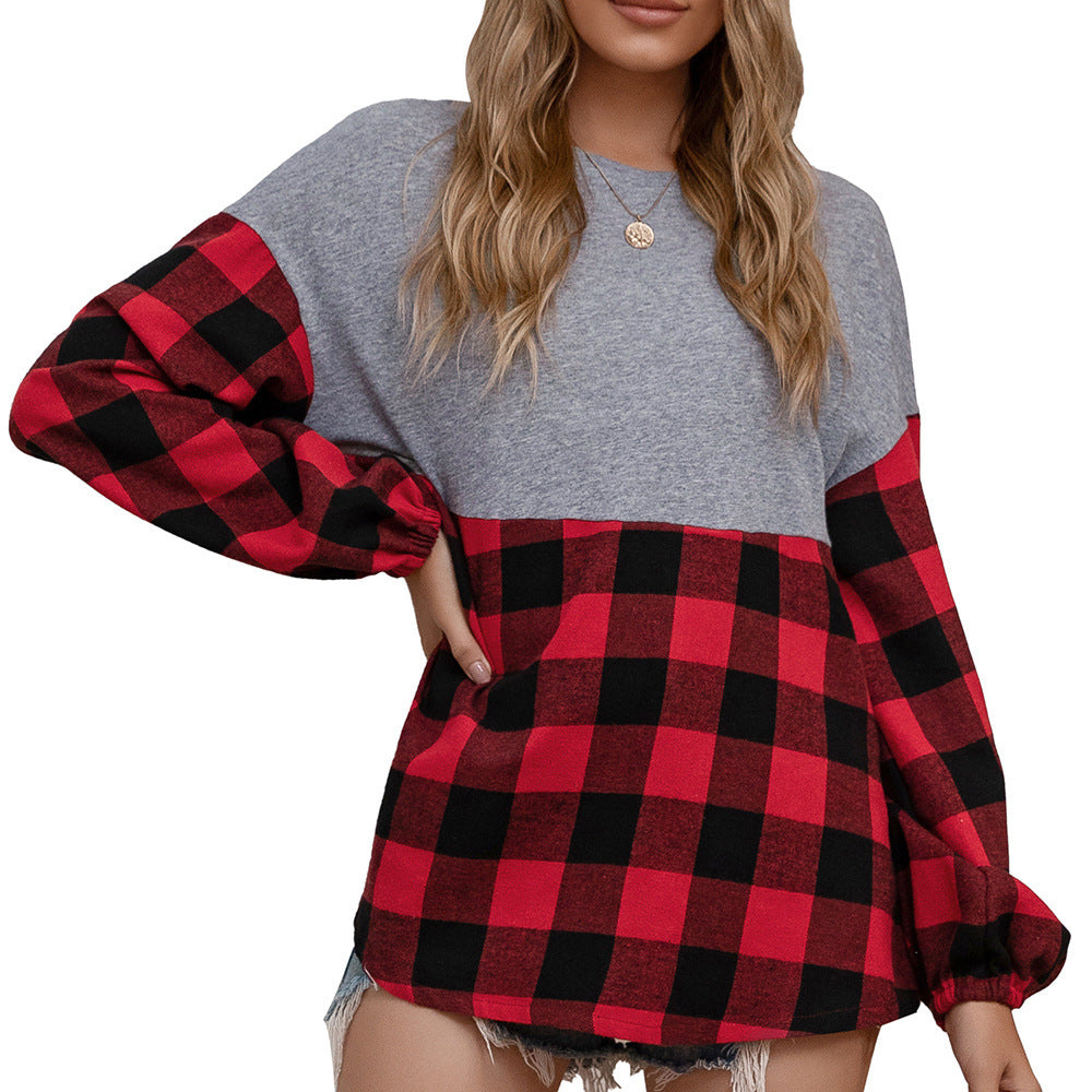 Casual oversized sweater for women with check pattern and voluminous sleeves Lune London