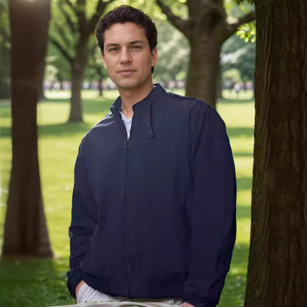 Lightweight transition jacket for men with high collar and side pockets Lune London