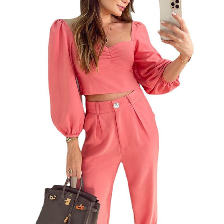Lune London fashionable women's set with puff sleeves and high-waisted pants