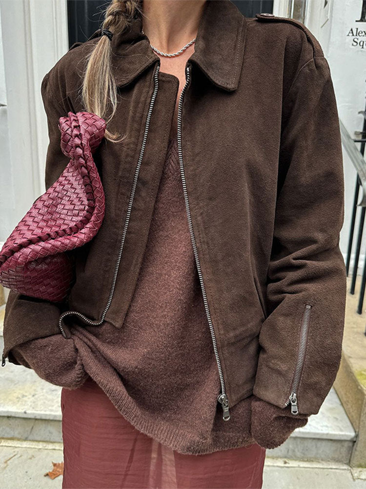 Short casual jacket for women in soft material with practical zippers Lune London