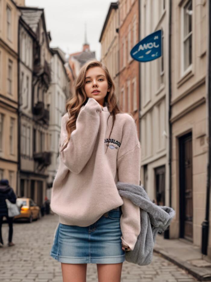 Pull femme douillet avec col montant et broderie Lune Londonl